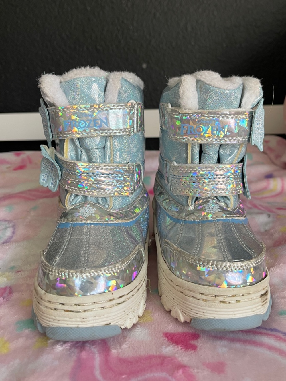 Disney Silver Holographic Kids Snow Boots with Faux Fur Trim